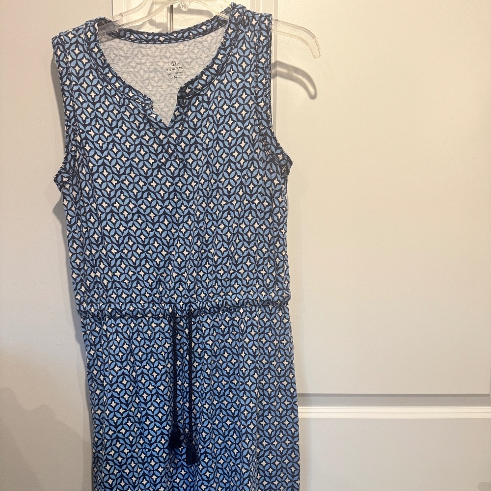 Talbots blue geo print cotton tie-waist dress